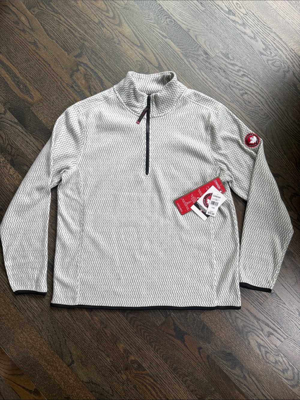 Men’s Canada WeatherGear 1/4 Zip Fleece Shirt Fleece Pullover Zigzag Grey White